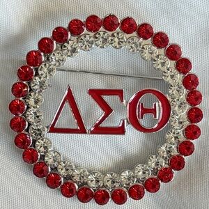 Stylish Red and Silver Brooch Hat Accessory